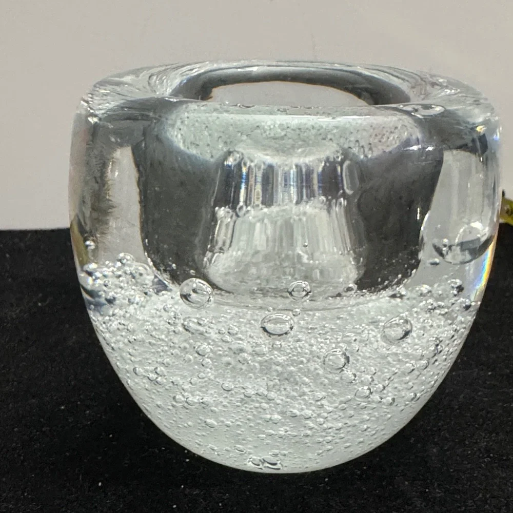 Vintage Sommerso style art glass votive candle holder (heavy)